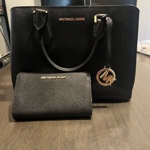 Michael Kors Black Saffiano Tote with Matching Wallet and Gold Hardware